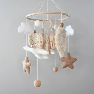 Gender neutral nursery, boho mobile for crib, nursery ideas, boho minimalist nursery, baby mobile, baby shower gift, hanging baby mobile,