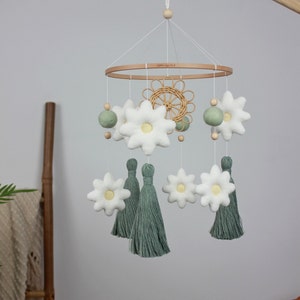flower baby mobile, minimalist mobile, floral nursery, sage crib mobile, baby shower gift