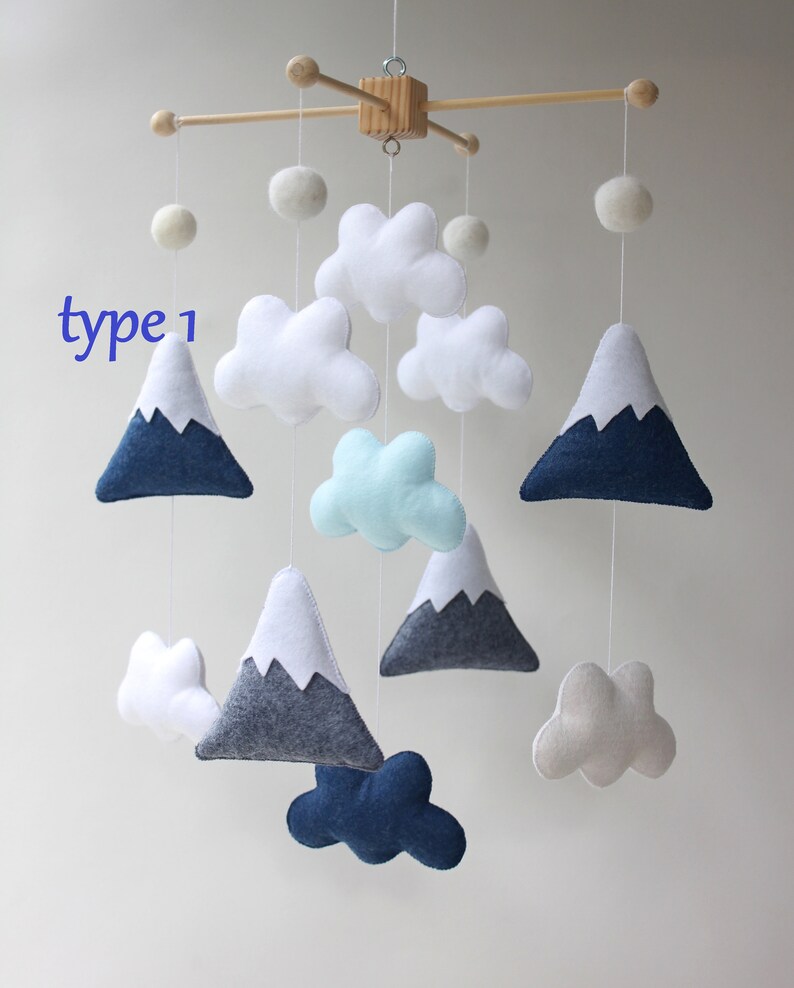 Navy Baby Mobile Clouds Felt Mobile Clouds Nursery Theme Etsy