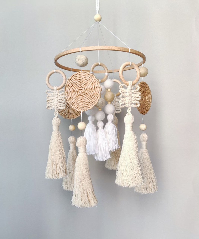 Neutral Crib Mobile Modern Handmade Children Mobile Beige Etsy