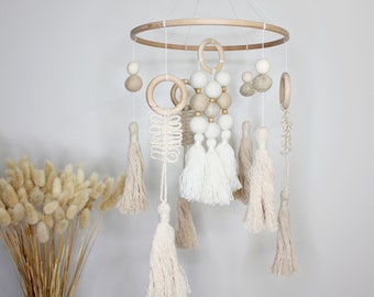 Boho baby mobile, Gender neutral nursery décor, Macramé kids room design, Boho baby shower gift, Hanging mobile from ceiling