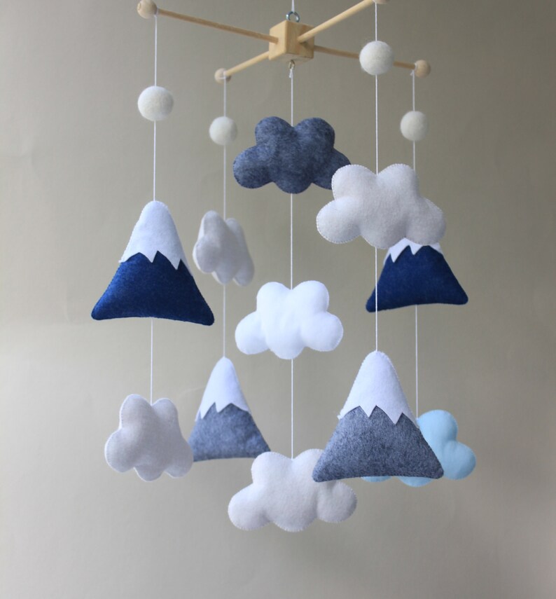 Navy Baby Mobile Clouds Felt Mobile Clouds Nursery Theme Etsy