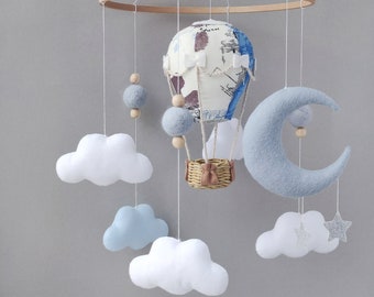 baby mobile, hot air balloon mobile, hot air balloon baby shower, adventure theme nursery decor, hot air balloon nursery, newborn gift