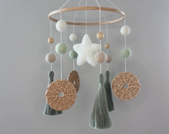 Sage green baby mobile | Gender neutral mobile | Shale green nursery | Boho baby mobile | Boho mobiles | Boho nursery | Boho neutral mobile