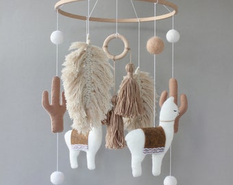 Llama mobile, Boho nursery, Cactus baby mobile, Southwest nursery, Mobile neutral, Llama decor, Newborn gift, Desert crib mobile