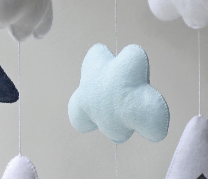 Navy Baby Mobile Clouds Felt Mobile Clouds Nursery Theme Etsy