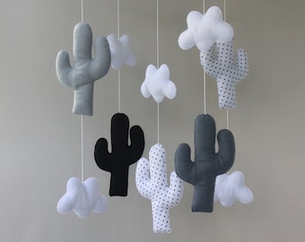 Mobile pour chambre d'enfant, décoration de chambre d'enfant, mobile de cactus, décoration de cactus, art noir et blanc pour chambre d'enfant, mobile pour bébé fille, mobile pour bébé garçon, mobile