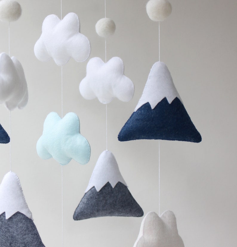 Navy Baby Mobile Clouds Felt Mobile Clouds Nursery Theme Etsy