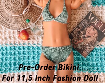 Pre-Order!! Hand-Knitted Realistic Bikini - Mercerized Cotton Two-Piece Swimsuit Set for Fashion Doll 11,5 inch 1:6 scale Gift for Collector