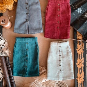 Set of Handmade Knee-Length Skirts for 30 cm Fashion Dolls – Corduroy & Upcycled Cotton - Casual Realistic Clothes for Doll image 1