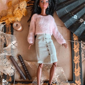 Set of Handmade Knee-Length Skirts for 30 cm Fashion Dolls – Corduroy & Upcycled Cotton - Casual Realistic Clothes for Doll image 6
