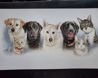 Multiple Pet Portrait, 7 Pets Portrait, Pet Portrait, Dog Portrait, Multiple Dog Portrait, Custom Pet Portrait