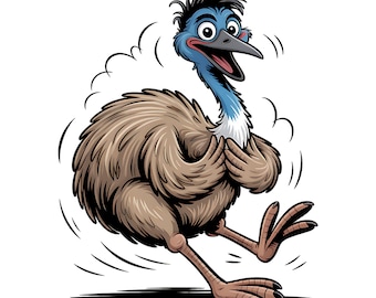 18 Quirky Cartoon Emu Clipart Bundle PNG, Whimsical Animals Clip Art Illustrations, Cute Wildlife Sublimation Designs