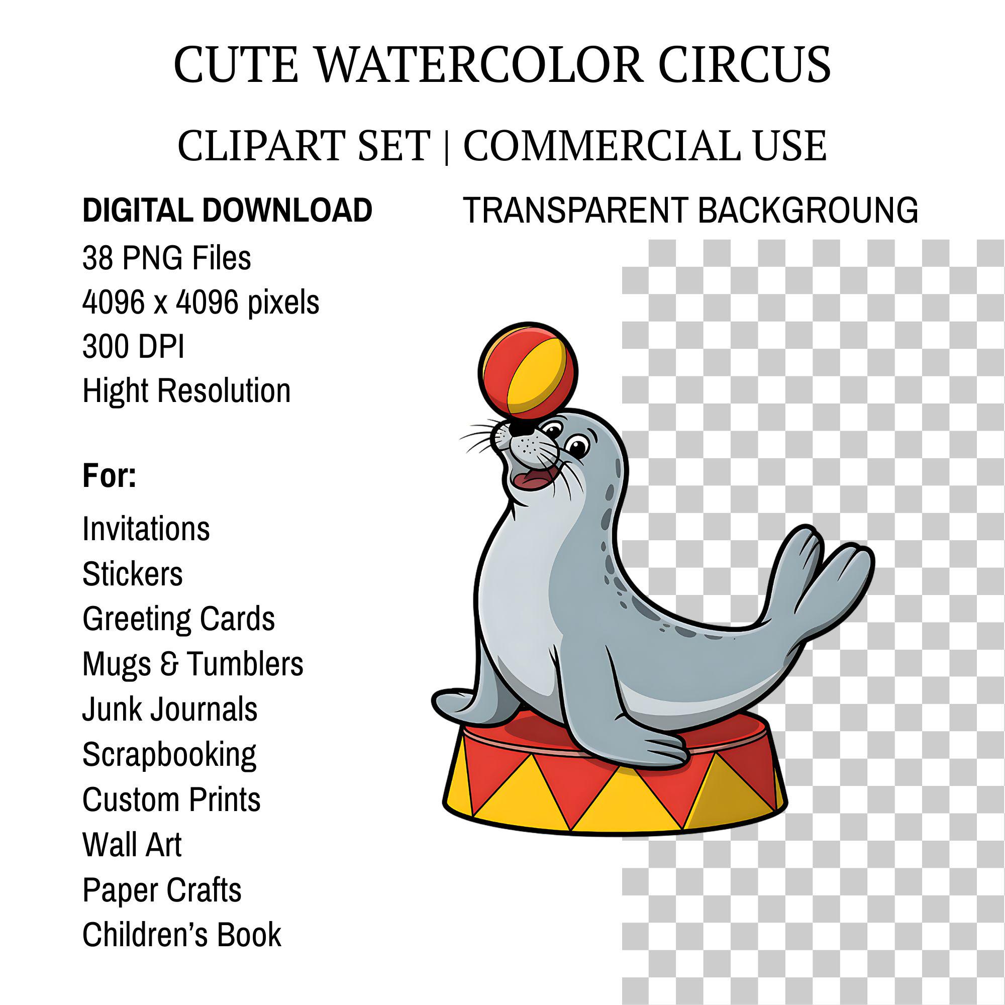 Cute Watercolor Circus Clipart Bundle PNG, 38 Whimsical Carnival Clip ...