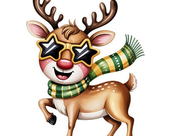 38 stravaganti clipart di renne natalizie ad acquerello, divertenti grafiche PNG di cervi festivi