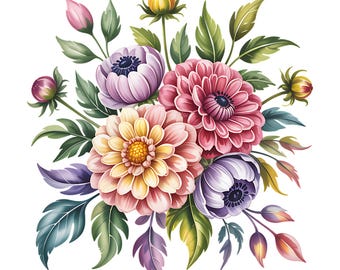 40 Wedding Flower Bouquet Clipart Bundle PNG, Watercolor Floral Bridal Arrangement, Sublimation Designs