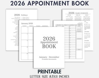 2026 Appointment Book Printable - Daily And Hourly Schedules With 15-Minute Increments (2-Page Monthly Calendar) Cute Beauty Salon Gifts