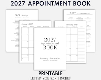 2027 Appointment Book Printable - Daily And Hourly Schedules With 15-Minute Increments (2-Page Monthly Calendar) Cute Beauty Salon Gifts