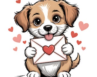 20 Valentine's Day Puppy Clipart Bundle, Whimsical Watercolor Love Animals PNG Graphics, Romantic Sublimation Designs