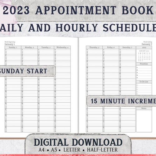 2023 Appointment Book Daily and Hourly Schedules With 15 - Etsy