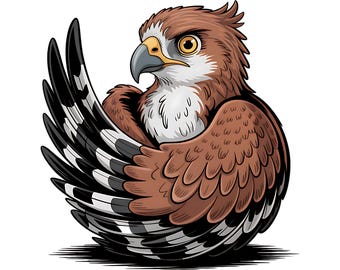 18種類の風変わりな漫画タカのクリップアートバンドルPNG、気まぐれな鳥のクリップアートイラスト、野生動物の昇華デザイン