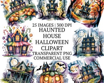 Halloween Haunted House Clipart Bundle, 25 High-Quality Illustrations, Funny PNG Graphics, Whimsical Clip Art, Spooky Season Sublimation