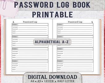 Password Keeper Printable - Alphabetical Passwords Book for Website Login, Username And Password Log