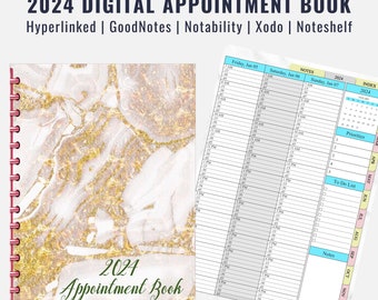 Dated Digital Appointment Book 2024-Digital Planner GoodNotes, iPad, 15 Minute Increments, Hyperlink PDF Planner, Cute Hair Stylist Gift