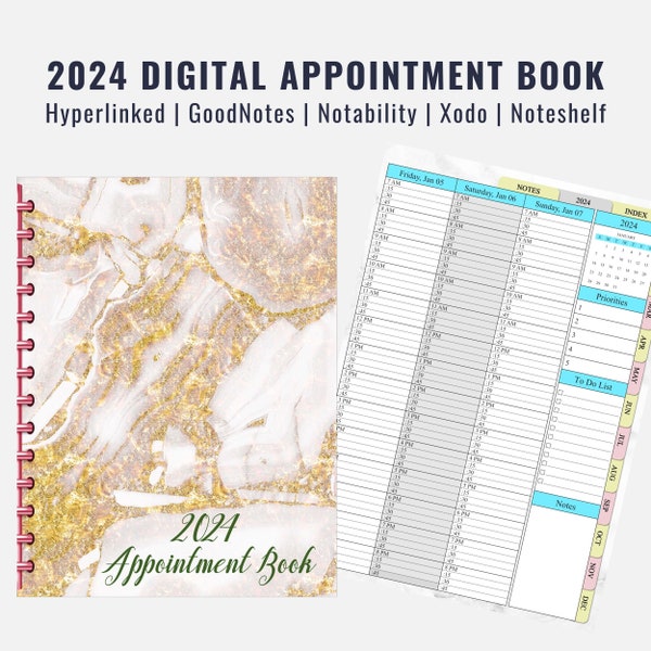 Dated Digital Appointment Book 2024-Digital Planner GoodNotes, iPad, 15 Minute Increments, Hyperlink PDF Planner, Cute Hair Stylist Gift
