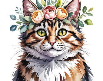 20 Cozy Watercolor Cat Clipart Bundle, Whimsical Kitten PNG Graphics, Floral Feline Illustration, Sublimation Designs, Cat Lover Gift Idea