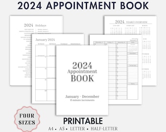 2024 Appointment Book Printable - Daily And Hourly Schedules With 15-Minute Increments (2-Page Monthly Calendar) Cute Beauty Salon Gifts