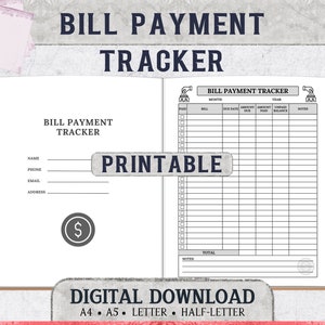 Printable Monthly Bill Payment Tracker - Bill Payment Checklist Organizer - Monthly Bill Planner & Expense Tracker - Instant Download