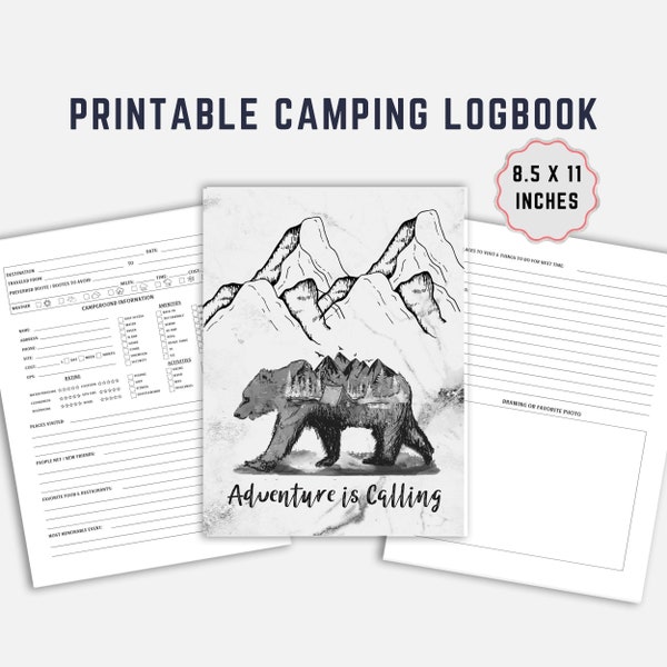 Printable Camping Logbook, RV Travel Journal, Camping Road Trip Tracker, Campground Log Book Template, Instant Download PDF 8.5 x 11 In