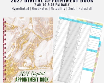2027 Digital Appointment Book Goodnotes - 15 Minute Increments, Dated Hyperlink Hair Stylist Planner, Client Record Book, Beauty Salon Gift