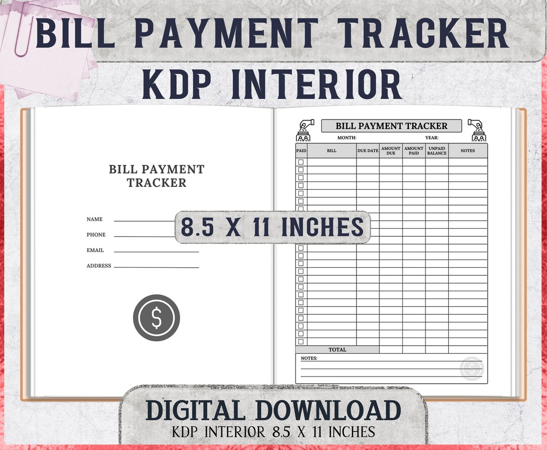 Monthly Bill Payment Tracker 8.5 X 11 Inches - Ready to Upload KDP ...