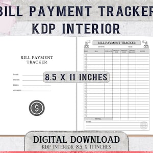 Monthly Bill Payment Tracker 8.5 x 11 Inches - Ready to Upload KDP Interior Template With Commercial Use - Bill Planner & Expense Tracker