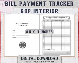 Rastreador de pagos de facturas mensuales de 8,5 x 11 pulgadas - Plantilla interior KDP lista para cargar con uso comercial - Planificador de facturas y rastreador de gastos