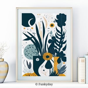 Abstract Boho Flowers Wall Art Prints, Printable Art Boho Home Decor, Floral Downloadable Digital Art Print, Botanical Boho Floral Poster