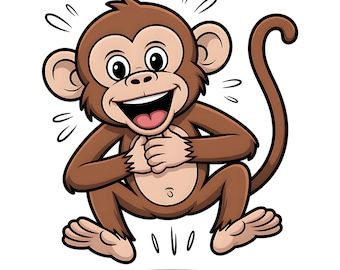 16 Quirky Cartoon Monkey Clipart Bundle PNG, Whimsical Safari Animals Clip Art Illustrations, Cute Wildlife Sublimation Designs