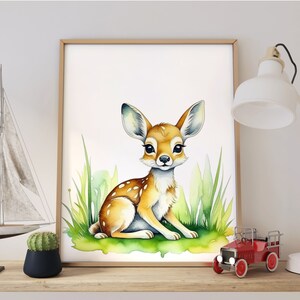 Deer Nursery Wall Art Printable, Forest Animal Nursery Wall Decor Neutral, Woodland Animals Prints, Deer Nursery Art Print Gifts