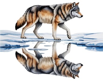 36 Watercolor Wolf Clipart Bundle PNG, Whimsical Woodland Graphics, Majestic Wild Animals Clip Art