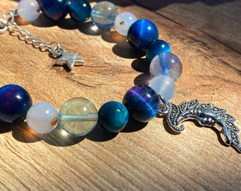 Chalcedony, Fluorite, & Tiger Eye Celestial Bracelet