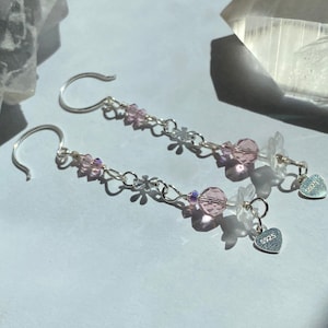 ONE of a KIND, HANDMADE Lavender Crystal Flower .925 Silver Earrings | Spring Fever Collection