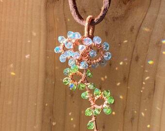 Crystal Flower Copper Wire Pendant Necklace