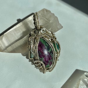 ONE of a KIND, HANDMADE Ruby in Zoisite, Watermelon Tourmaline and Green Onyx Fine Silver Pendant