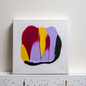 Tulip - original 10 x 10 acrylic painting yellow red lavender on canvas