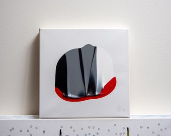 Joker - original 10 x 10 acrylic painting black white grey red on canvas