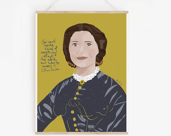Feminist Wall Art // Clara Barton Art Print, Gifts for Nurses, Iconic Women Cubicle Decor, Science Teacher's gift