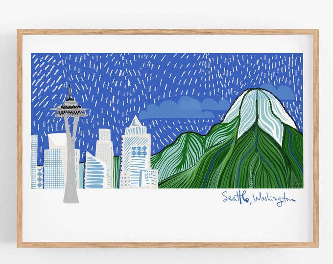 SEATTLE Skyline-Fun Cubicle Decor-Seattle Art Print-ather's Day Gift-TRAVEL PRINTS