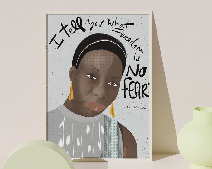 Nina Simone Art Print, Inspiring Women Iconic Artists Office Decor, Ready to Frame Print, Famous Quotes